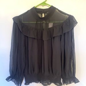 Ann Taylor Sheer Ruffle Long Sleeve Top